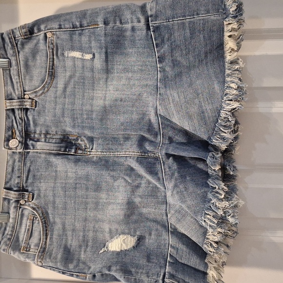 Rock & Roll Cowgirl Peplum Frayed Jean Skirt Festival Sz 31 Western Blue‎ Denim - Picture 9 of 9